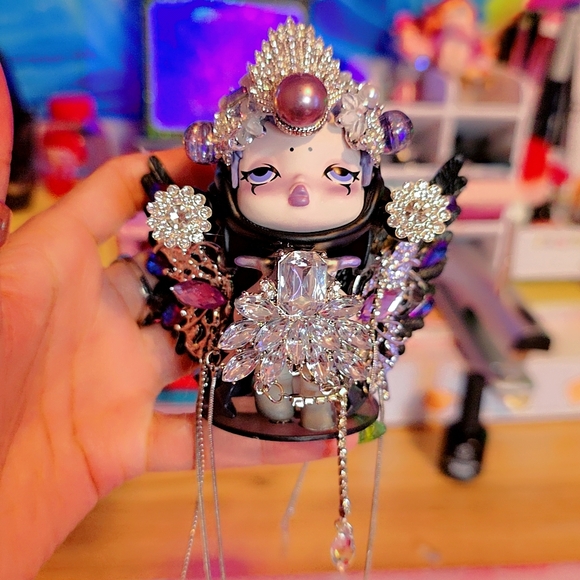 Elegant Crystal Doll with Black and Silver Accents - Picture 1 of 2